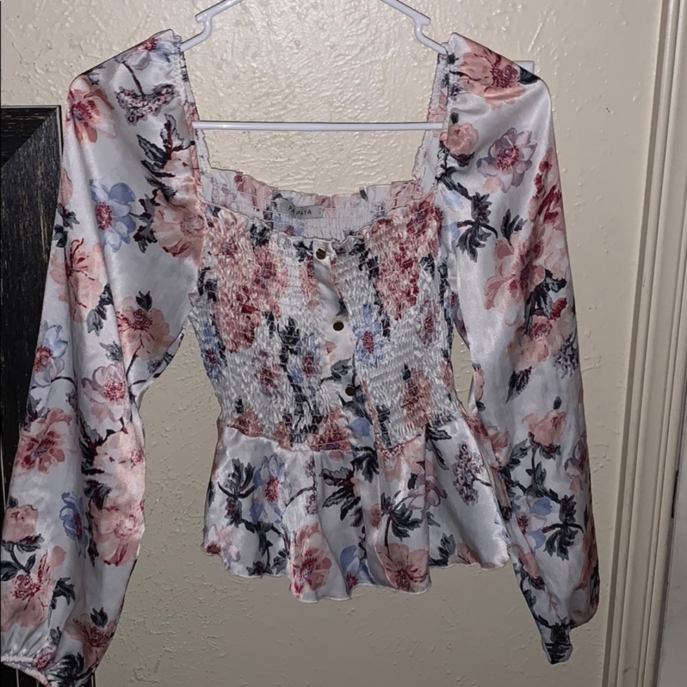 Silk floral off the shoulder top papaya